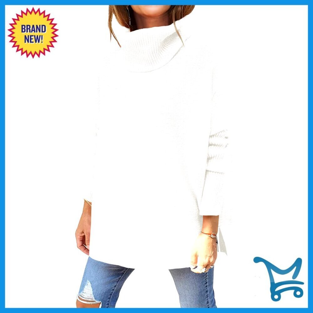 Oversized Turtleneck Batwing Sleeve Split Hem Knit Pullover Sweater Tunic Top